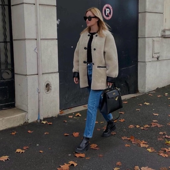 Mango Beige Faux-Shearling Teddy Jacket with Toggle Closures - Picture 4 of 4